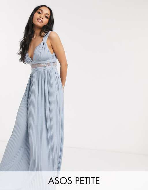 ASOS DESIGN Petite exclusive twist strap lace insert maxi dress in sky ...