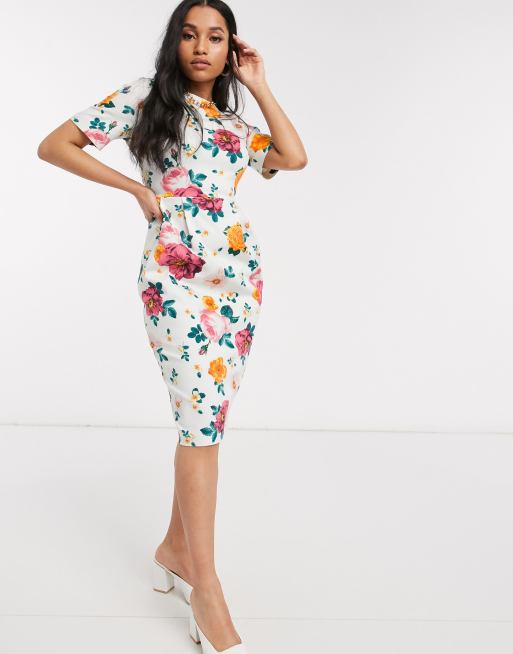 ASOS DESIGN Petite exclusive wiggle midi dress in floral print