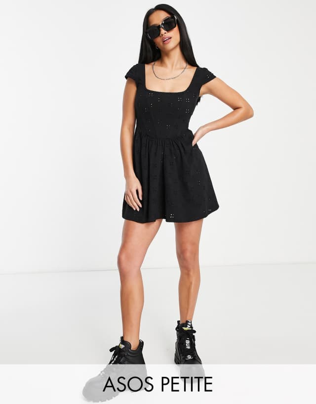 ASOS DESIGN Petite eyelet corset mini dress in black