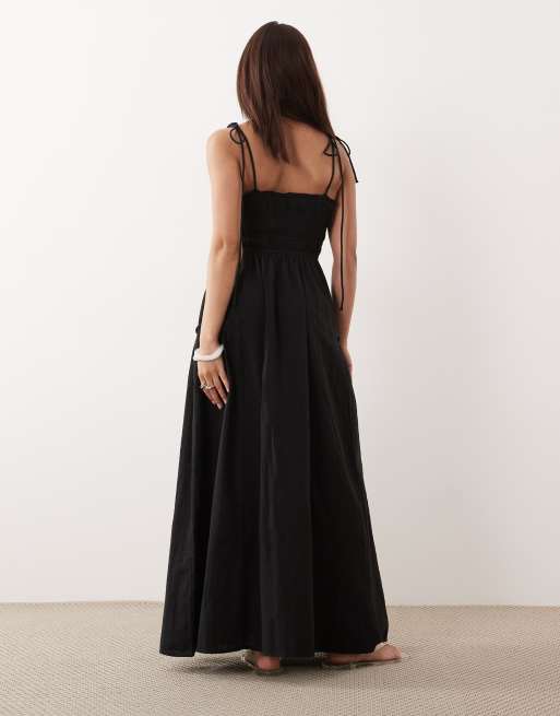 ASOS DESIGN Petite - Faith - Vestito lungo da mare nero con arricciature, 4 di 4
