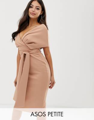 asos fallen shoulder midi pencil dress