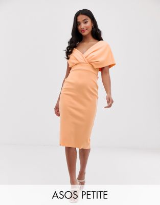 asos design fallen shoulder midi pencil dress with tie detail