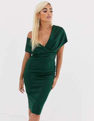 asos fallen shoulder midi pencil dress