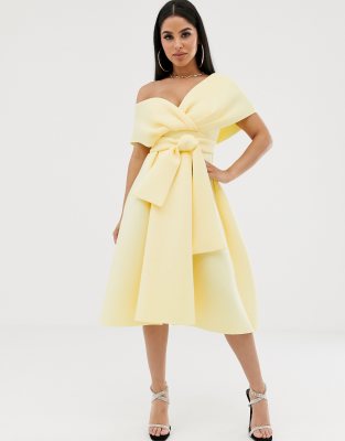 asos design fallen shoulder prom dress with tie detail