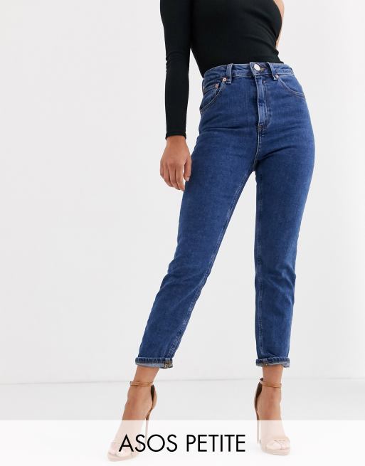 ASOS DESIGN Petite Farleigh high waisted slim mom jeans in flat blue