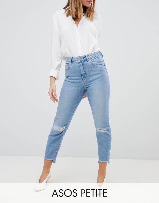 ASOS DESIGN Petite Farleigh high waisted slim mom jeans in light ...