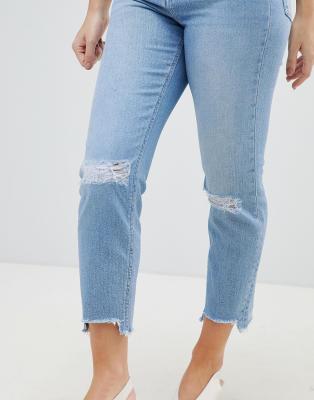 asos design farleigh high waist slim mom jeans in light stone wash