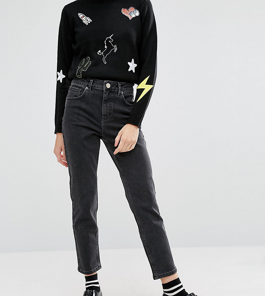 ASOS DESIGN Petite Farleigh high waisted slim mom jeans in washed black