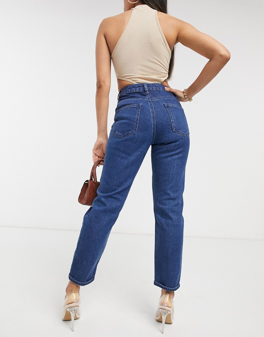 Alternative product photo of Asos design petite farleigh high waisted slim mom jeans with rips in french workwear blue wash