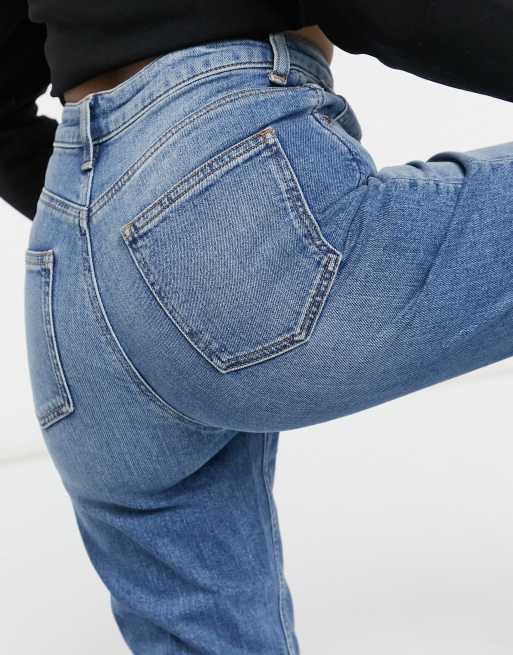 ASOS DESIGN Petite – Farleigh – Mellanblå slim mom jeans med hög midja, 3 av 4