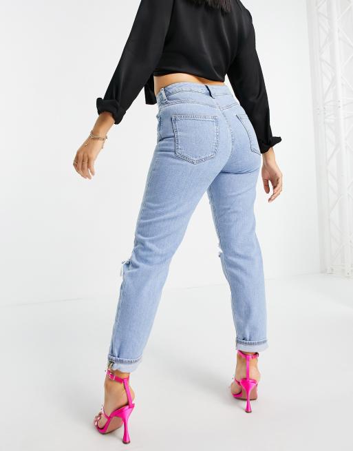 ASOS DESIGN Petite - Farleigh - Mom jeans slim a vita alta lavaggio chiaro con strappi, 2 di 4