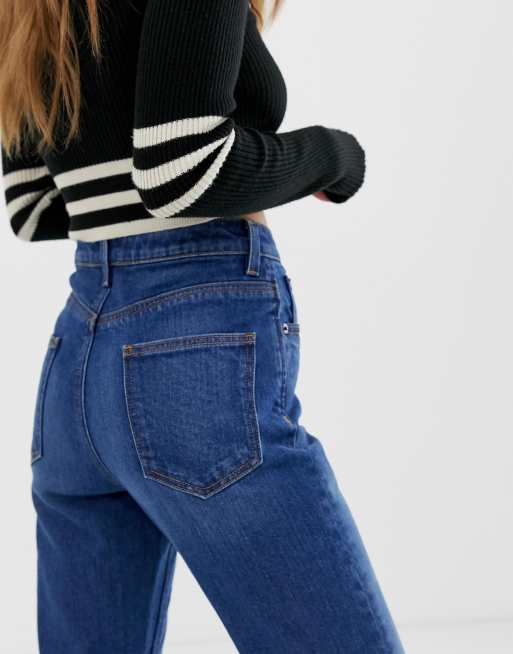 ASOS DESIGN Petite - Farleigh - Mom jeans slim a vita alta lavaggio scuro - MBLUE, 3 di 4