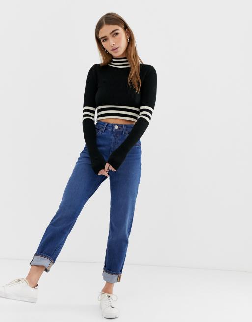 ASOS DESIGN Petite - Farleigh - Mom jeans slim a vita alta lavaggio scuro - MBLUE, 4 di 4