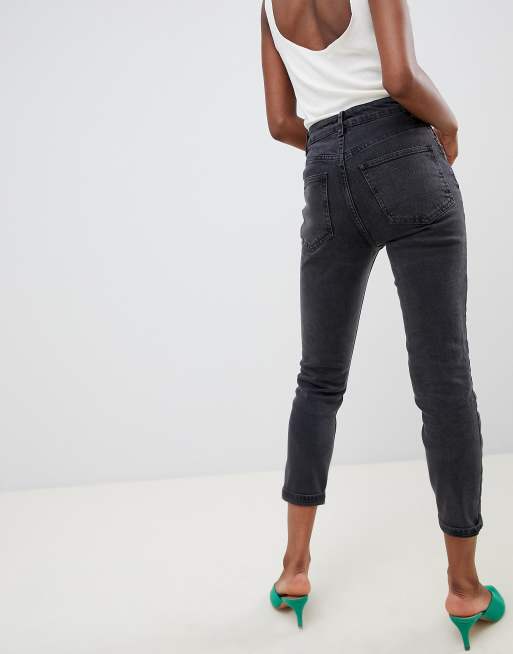 ASOS DESIGN Petite - Farleigh - Mom jeans slim a vita alta nero slavato, 2 di 4