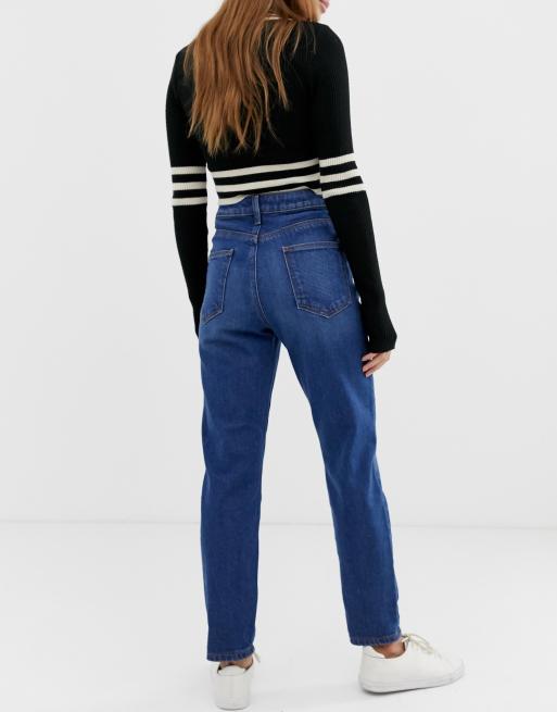 ASOS DESIGN Petite - Farleigh - Mørke højtaljede mom-jeans i slim fit - MBLUE, 2 af 4