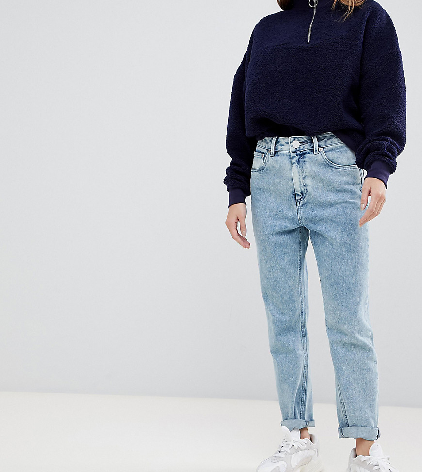 ASOS DESIGN Petite - Farleigh - Smalle mom jeans met hoge taille in jaren 80 acid wash-Blauw