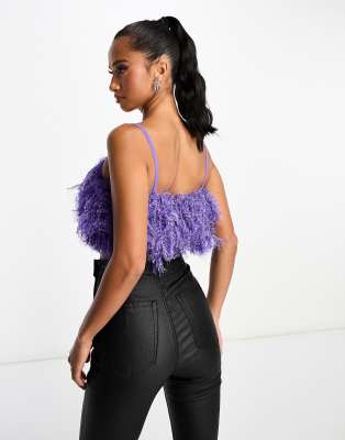 Asos Petite Asos Design Petite Faux Feather Crop Cami In Purple