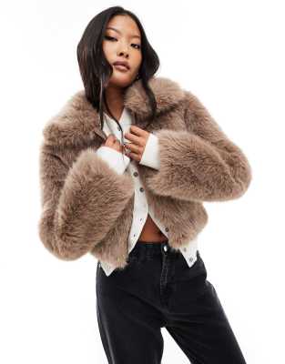 ASOS Petite ASOS DESIGN Petite faux fur bomber jacket in mink-Brown