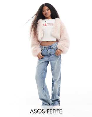 ASOS DESIGN Petite faux fur jacket in light pink