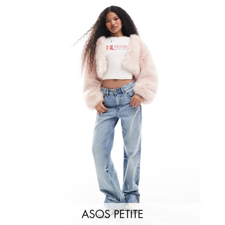 ASOS DESIGN Petite faux fur jacket in light pink | ASOS