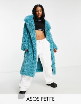 Monki Faux Fur Jacket In Bright Blue