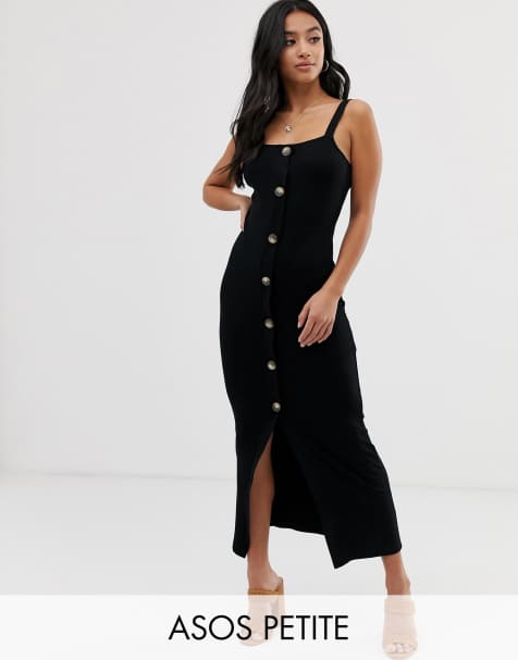 ASOS DESIGN Petite faux horn button city maxi rib dress