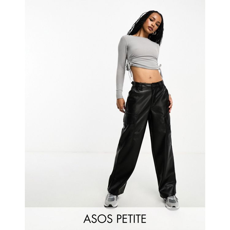 ASOS DESIGN Petite faux leather cargo pants in black | ASOS