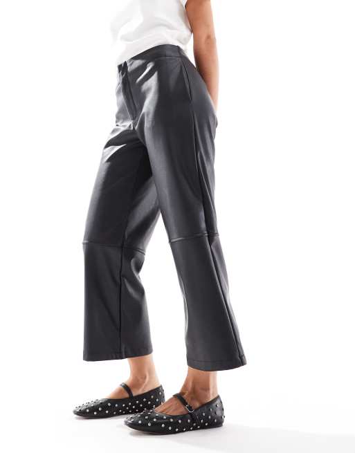 ASOS DESIGN Petite faux leather cropped trousers in black