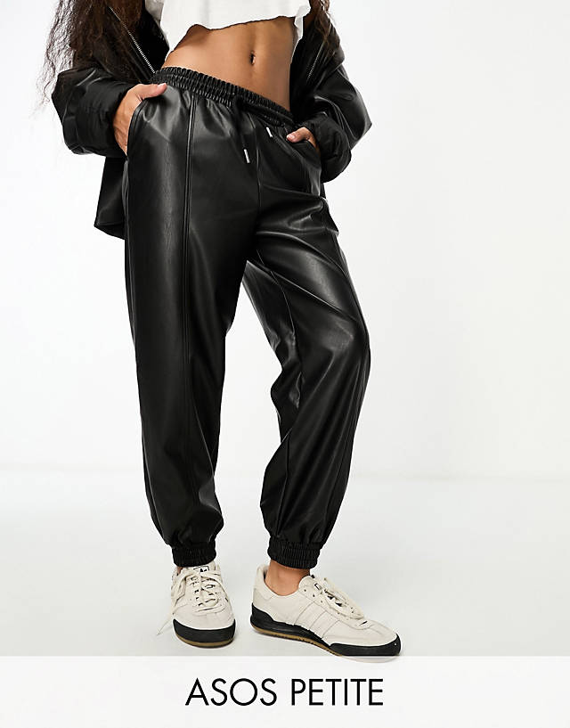 ASOS DESIGN - petite faux leather jogger in black