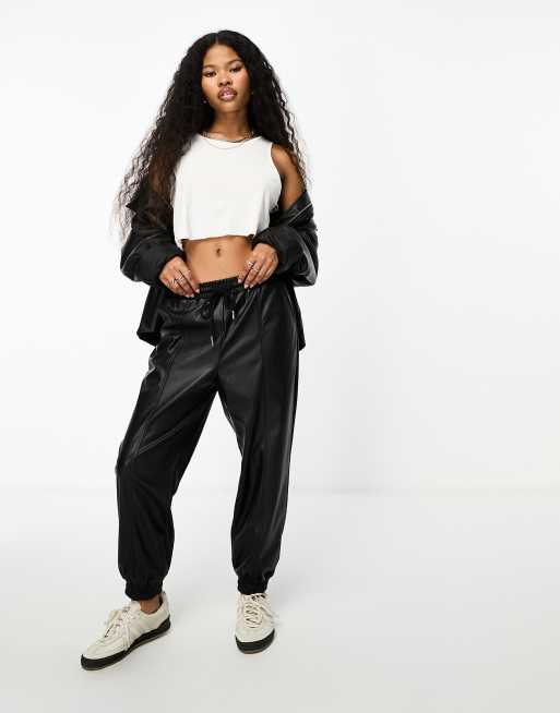 Petite leather look online cuffed joggers