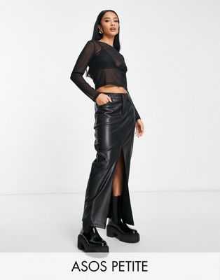 ASOS DESIGN Petite faux leather maxi skirt in black