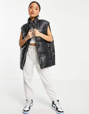 faux leather puffer gilet