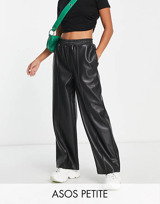ASOS DESIGN Petite faux leather pull on trouser in black