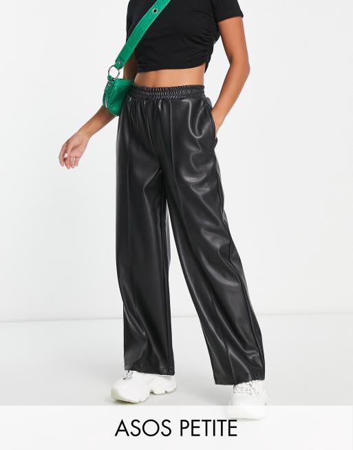 Stradivarius straight leg faux leather trouser in black