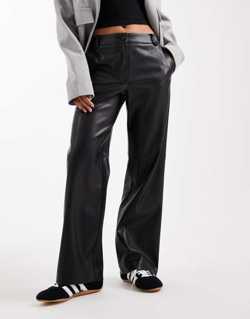 ASOS DESIGN Petite faux leather straight leg trousers in black, 3 of 5