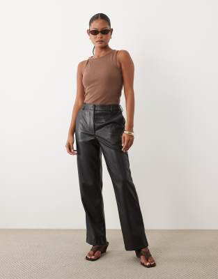 Asos Design Petite Faux Leather Straight Leg Trousers In Multi