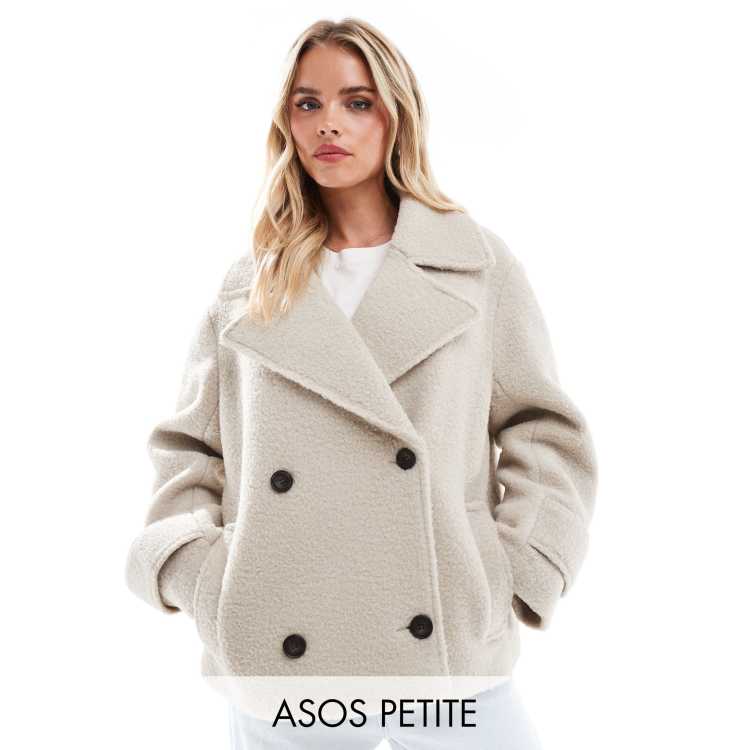 ASOS DESIGN Petite faux wool pea coat in cosy boucle ASOS