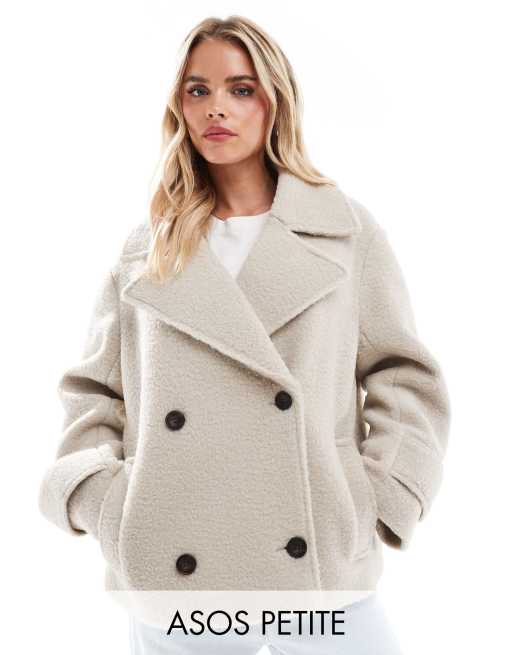 ASOS DESIGN Petite faux wool pea coat in cosy boucle ASOS