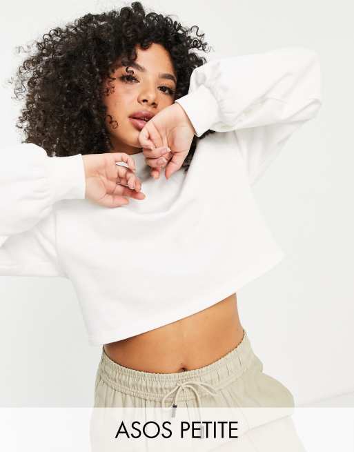 ASOS DESIGN Petite - Felpa accollata e squadrata bianca