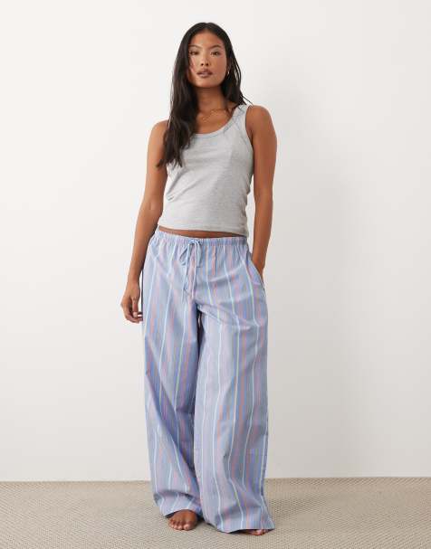 ASOS DESIGN Petite fine stripe woven pyjama trouser in blue