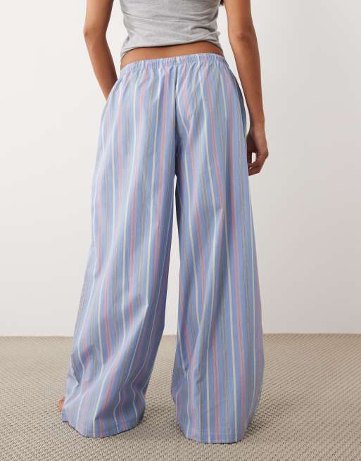 ASOS DESIGN Petite fine stripe woven pyjama trouser in blue, 3 of 4