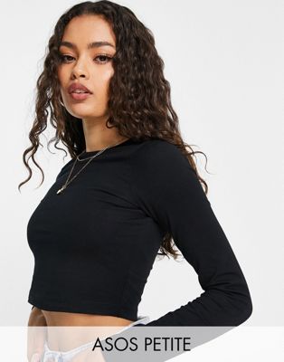 ASOS DESIGN Petite fitted crop t-shirt with long sleeve in black | ASOS