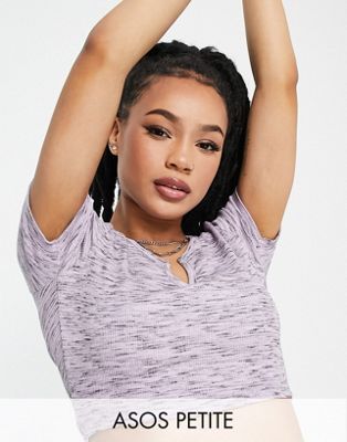 ASOS DESIGN Petite fitted crop top with notch neck in lilac & black marl rib - ASOS Price Checker