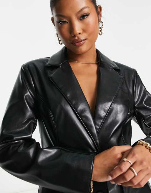 ASOS DESIGN leather look suit in black