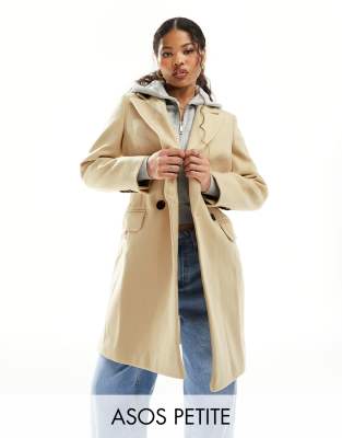 ASOS DESIGN Petite fitted mid length formal coat in camel