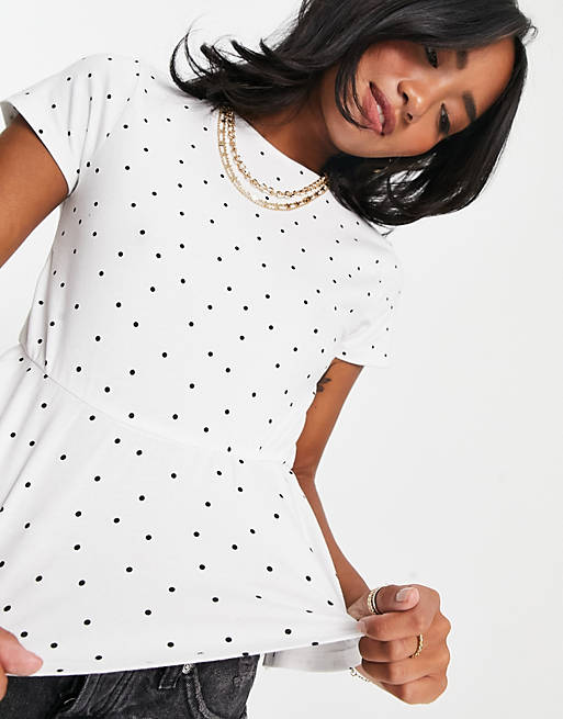  Petite fitted peplum top with short sleeve in spot 