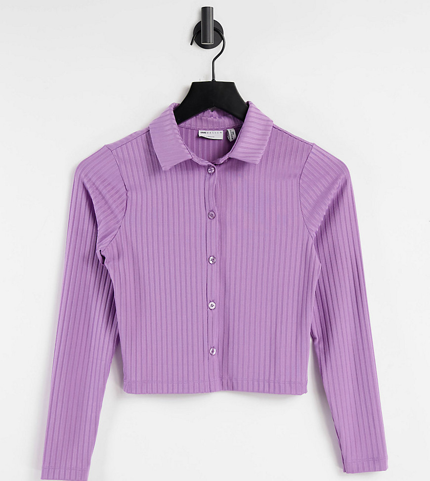 ASOS DESIGN Petite fitted rib 90s shirt in lilac-Purple