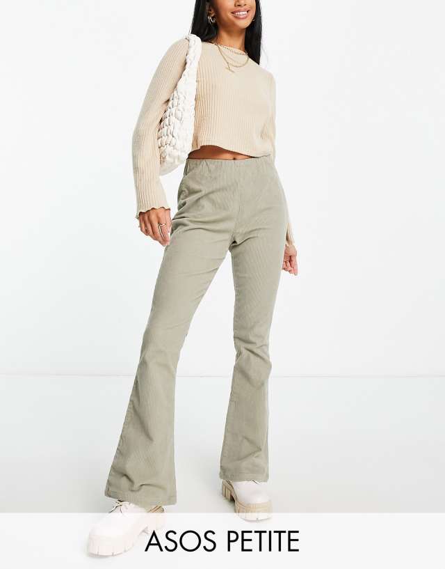 ASOS Petite - ASOS DESIGN Petite flare cord trouser in sage