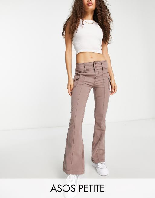 ASOS DESIGN Petite flare pants with cargo pocket detail in mink