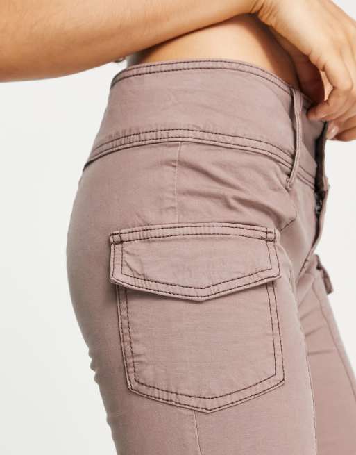 ASOS DESIGN Petite flare pants with cargo pocket detail in mink, 3 of 4